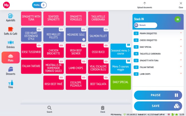 gestion de stock sur caisse enregistreuse pour Restaurant
