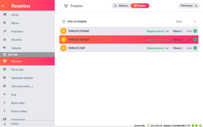 gestion templates utilisateur pointeuse - Restomax